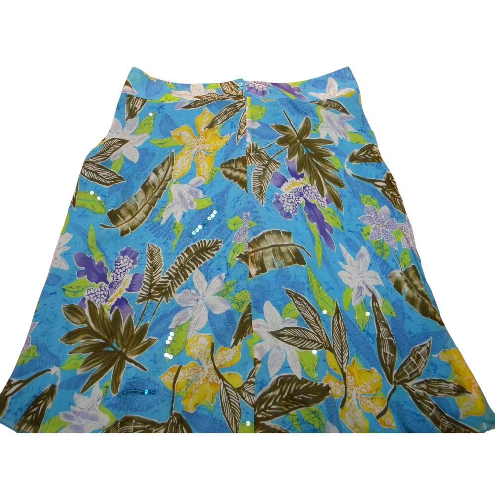 Laura Ashley 100% Silk Floral Skirt Tropical Print Sequin Detail Size 18W Lined